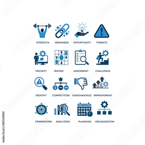 SWOT Analysis Icon Set – Strengths, Weaknesses, Opportunities, Threats