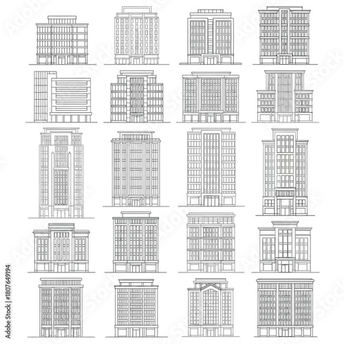 Architectural Line Drawings of Modern Apartment Buildings
