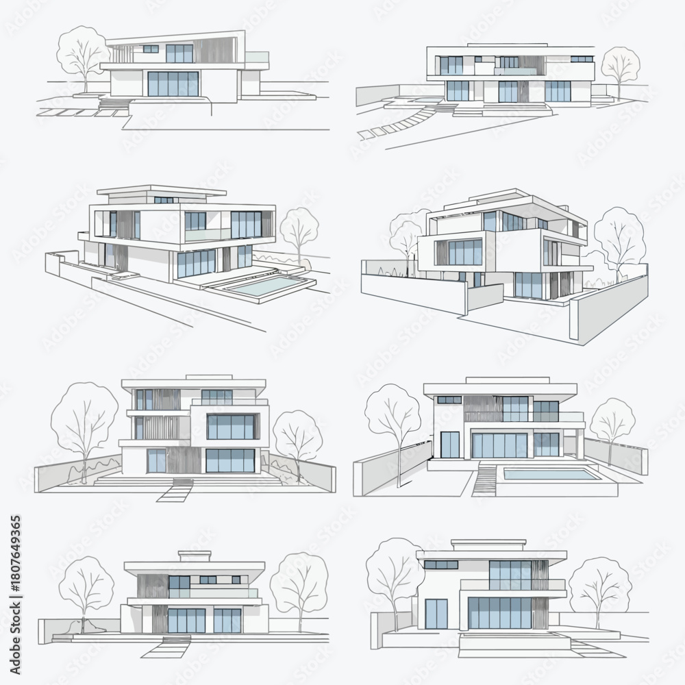 Fototapeta premium Architectural Renderings of Modern Luxury Homes whisk