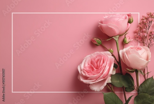 Elegant Pink Roses Arranged on a Soft Pink Background for a Fresh Floral Display