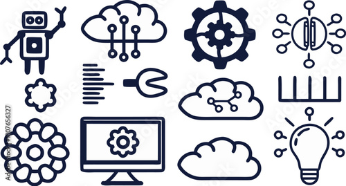 ai research and technology icons showing robot brain
