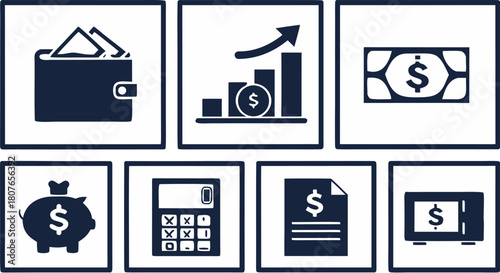 finance and economy icons black and white minimal