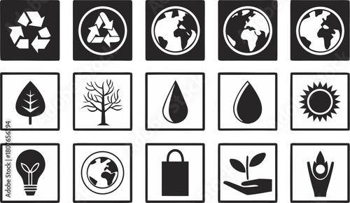 flat vector environment icons black and white