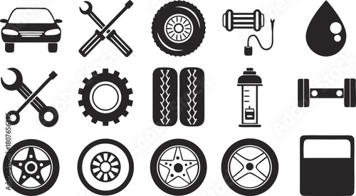 automotive service icons minimalist black and white