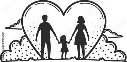 family silhouette holding hands father mother child