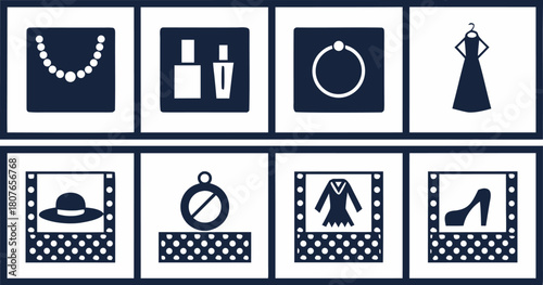 fashion accessory icons showing necklace earrings