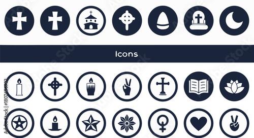religion and culture icons showing cross star moon dove