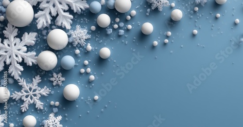 Winter Decoration With Snowflakes and Balls on Blue Background for Seasonal F...