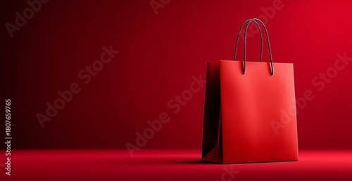Red Shopping Bag on Vibrant Red Background for Seasonal Shopping or Gifting