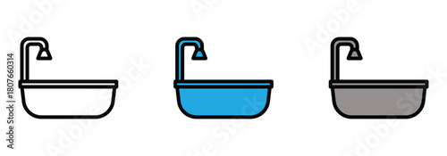 Three bathtub icons offer easy bathroom remodeling solutions, and streamlined design for stylish home improvement projects, perfect for modern living spaces
