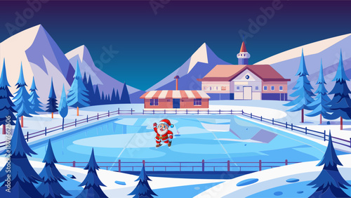 Santa Claus, ice rink, skates, red, komzol, children's, animated, ice, holiday, sport, New Year, Christmas, Saint Nicholas, joy, competition, atmosphere, comfort, traditions.