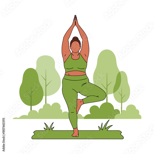 Plus size woman doing yoga vector illustration
