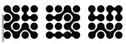 Diagonal metaball connected circles shape. Abstract nerve cell dots or computer nano net . Metaball Set. Vector Connect Circle Shapes. Abstract Geometric Dots.