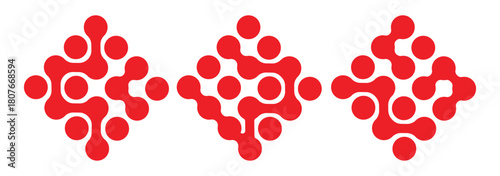 Pattern of red metaballs . Modern geometric shapes of liquid connected drops. Simple patterns. Point movement. Morphing blobs. Metaballs transition.