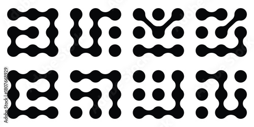 Abstract pattern of black connected dots, metabol. Minimalist pattern of circles, dots. Dots movement icon. Diagonal metaball connected circles shape. Abstract nerve cell dots or computer nano net .
