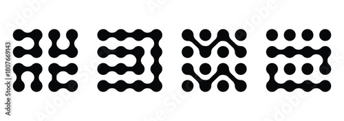 Abstract pattern of black connected dots, metabol. Minimalist pattern of circles, dots. Dots movement icon. Diagonal metaball connected circles shape. Abstract nerve cell dots or computer nano net .