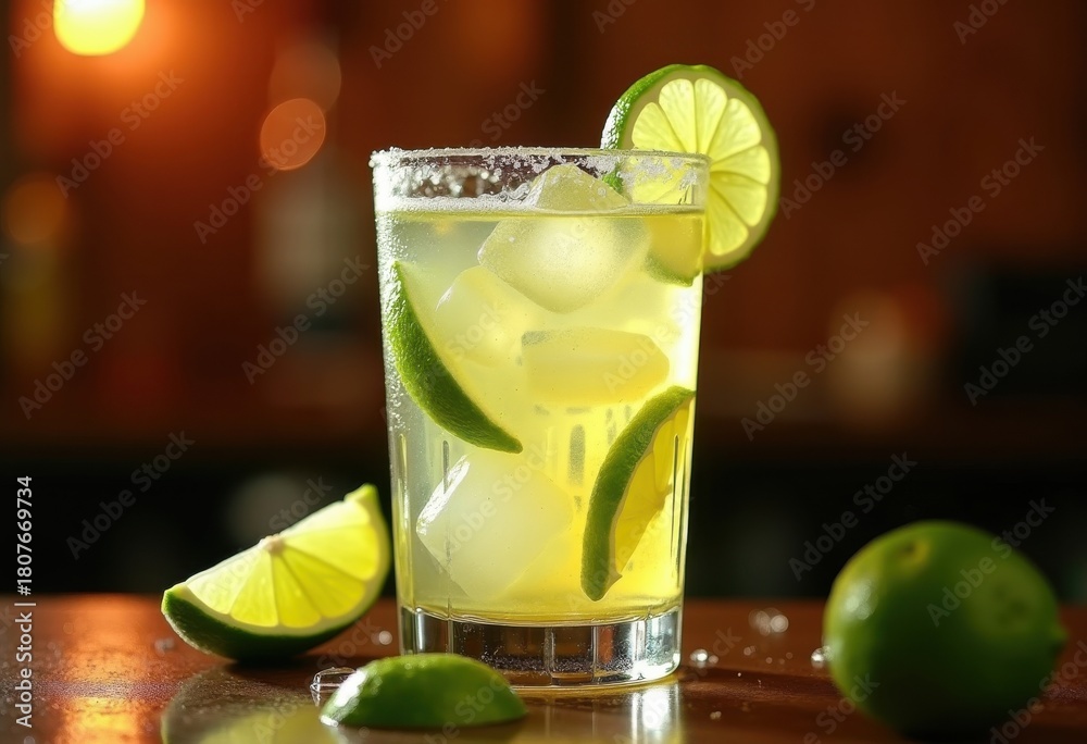 Naklejka premium Brazilian Caipirinha Lime Slice Tropical Spirit Delight in Dramatic Presentation