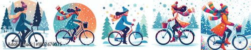 a woman riding a bicycle in the snow