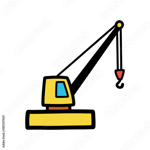 Yellow Construction Crane Cartoon Illustration