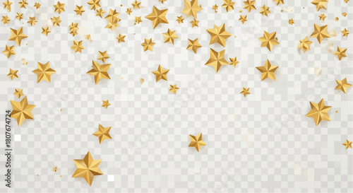 Golden stars falling from above on a transparent background creating a festive and celebratory feel
