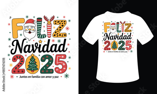 Merry Christmas 2025 Festive Vector T-Shirt