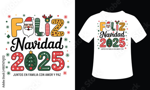 Merry Christmas 2025 Festive Vector T-Shirt