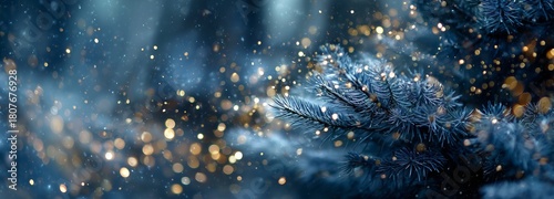 Sparkling Winter Forest Scene With Shimmering Lights and Frosty Branches at T...