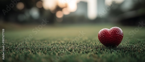 Heart-shaped Golf Ball on a Lush Green Course During a Sunlit Afternoon