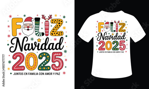 Merry Christmas 2025 Festive Vector T-Shirt