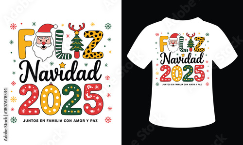 Merry Christmas 2025 Festive Vector T-Shirt