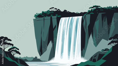 Venezuela High Cliff Waterfall Landscape