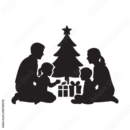 Holiday Family Gathering Festive Silhouette Celebrating Christmas with Gifts and Traditions under the Christmas Tree
