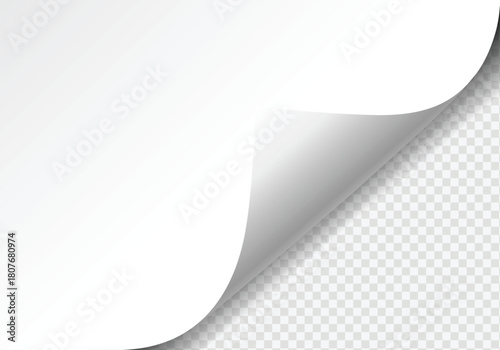 White paper page corner curl effect with shadow revealing transparent background or another layer, vector illustration