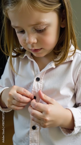 Wallpaper Mural A young child getting dressed in a bright pink shirt Torontodigital.ca