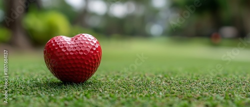 Heart-shaped Golf Ball on a Lush Green Course During a Sunlit Afternoon