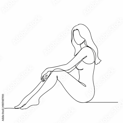 Minimalist Single Line Woman Sitting on the Floor Body Illustration