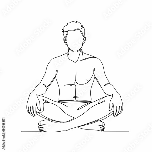 Continuous Line Drawing of Man Sitting in Lotus Position Yoga