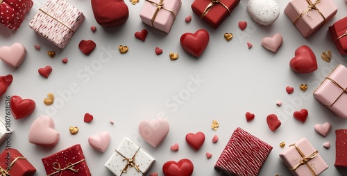 Colorful Gifts and Hearts Create a Festive Atmosphere for Celebrations and Sp...