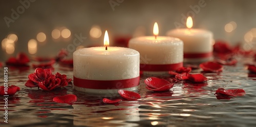 Romantic Candles and Rose Petals Create a Serene Atmosphere for Relaxation an...