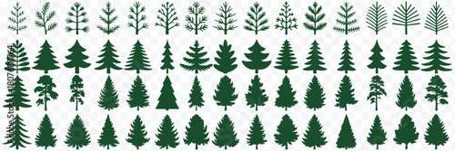 Christmas tree silhouettes set. Bold Christmas tree icon set in clean vector silhouette style, ideal for festive holiday graphic designs. winter holiday pine and fir tree silhouettes. forest vector