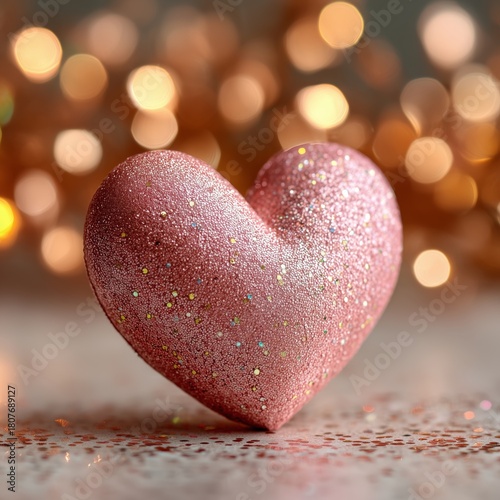 Heart-shaped Ornament With Glitter Hanging Among Festive Lights in a Cozy Set...