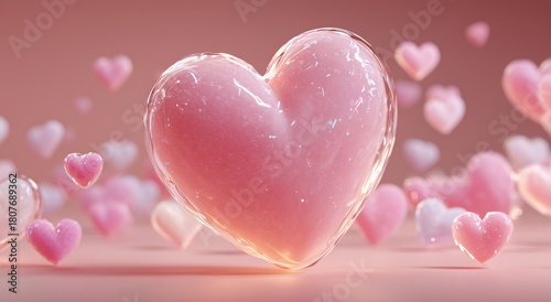 Floating Pink Hearts Create a Romantic Atmosphere in a Dreamy Background