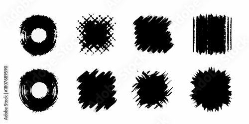 Grunge brush stroke shapes collection for design elements and backgrounds