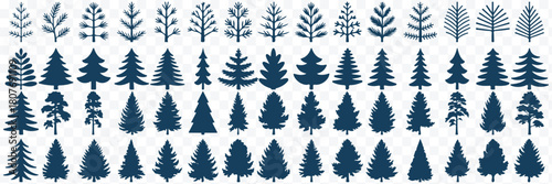 Christmas tree silhouettes set. Bold Christmas tree icon set in clean vector silhouette style, ideal for festive holiday graphic designs. winter holiday pine and fir tree silhouettes. forest vector