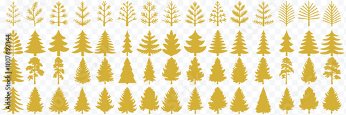 Christmas tree silhouettes set. Bold Christmas tree icon set in clean vector silhouette style, ideal for festive holiday graphic designs. winter holiday pine and fir tree silhouettes. forest vector
