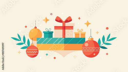 Festive Christmas card adorned with presents and snowflakes, capturing the essence of the holiday season..eps