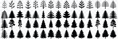 Christmas tree silhouettes set. Bold Christmas tree icon set in clean vector silhouette style, ideal for festive holiday graphic designs. winter holiday pine and fir tree silhouettes. forest vector