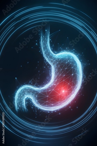 Futuristic Digital Scan of Stomach with Pain Area Highlighted