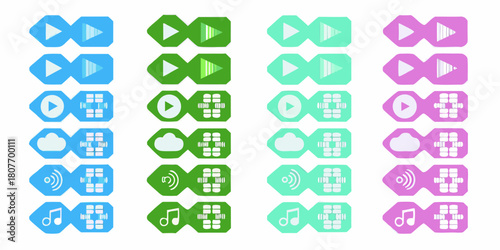 Colorful music and media icons set for digital platforms and interface design