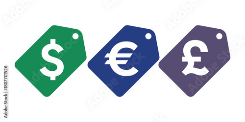 Currency Price Tags – Dollar, Euro, Pound Icons
